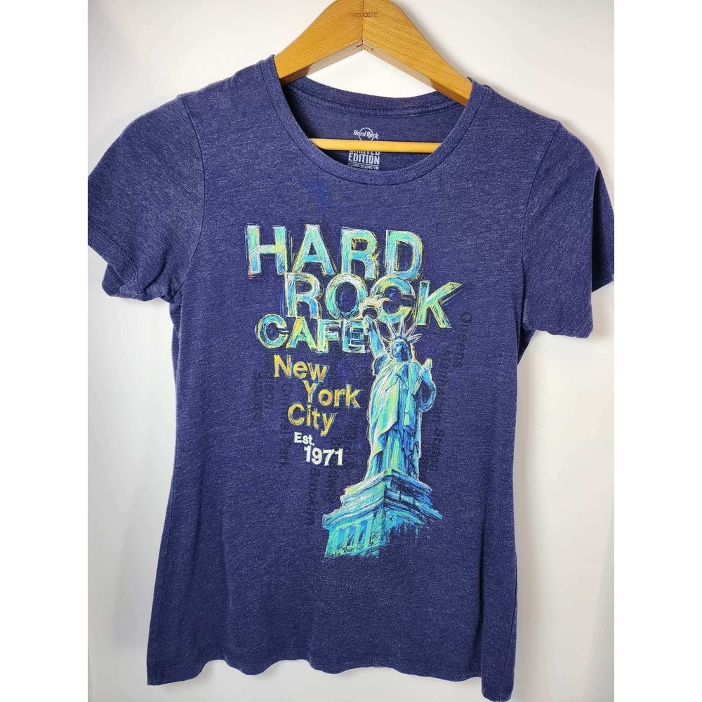 Hard Rock Cafe New York City T Shirt Womens Medium Blue Statue of Liberty NY